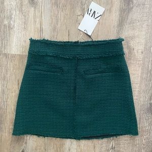 Dark Green Tweed Mini Skirt from Zara NWT